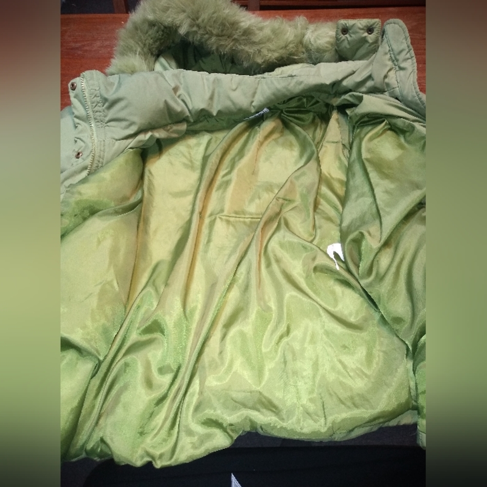 Jones New York Green Studio Puffer Winter Jacket with Fur Trim Hood, Siz… - Picture 3 of 16